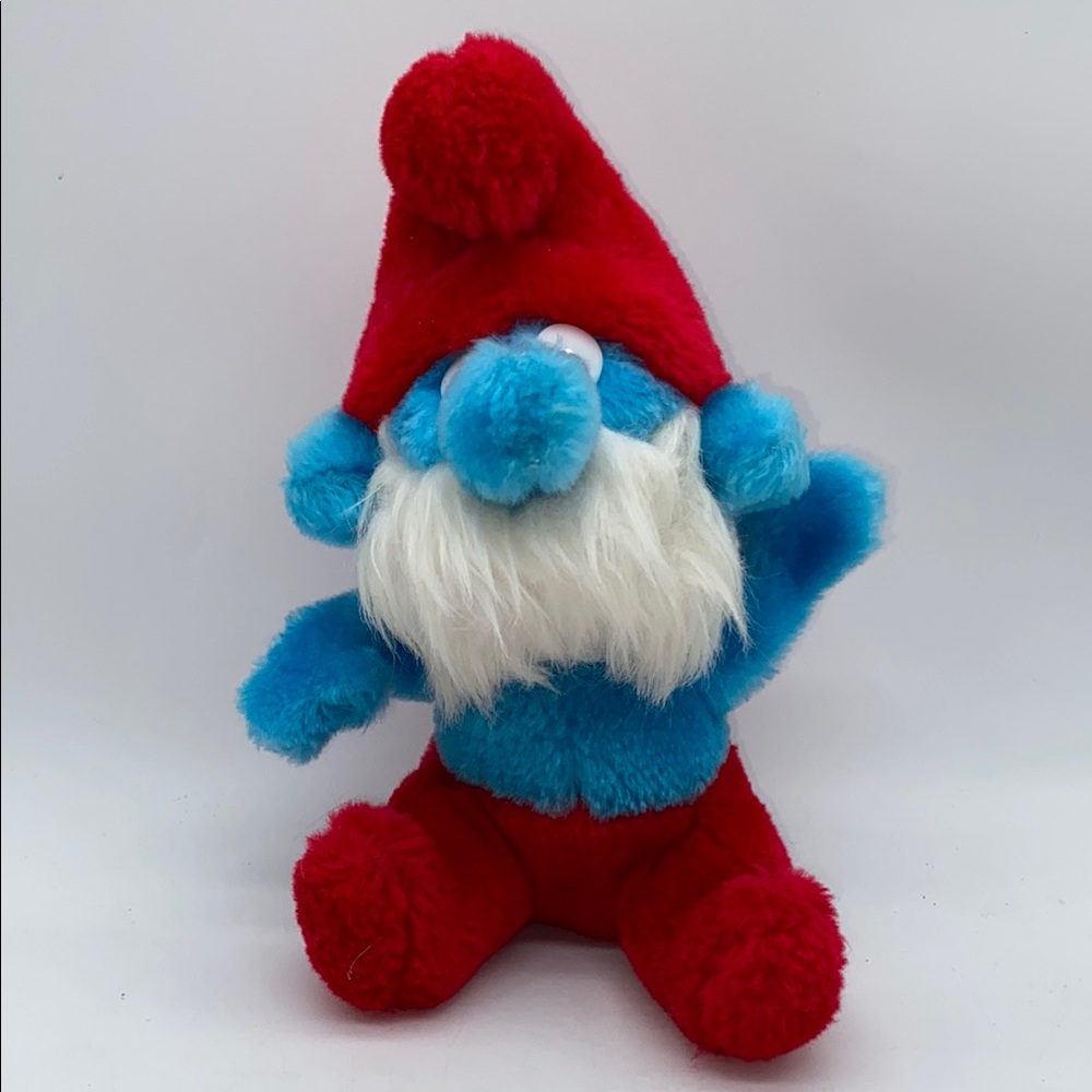 Vintage The Smurfs Papa Smurf Red Blue Plush Stuffed Animal Toy 7.5”